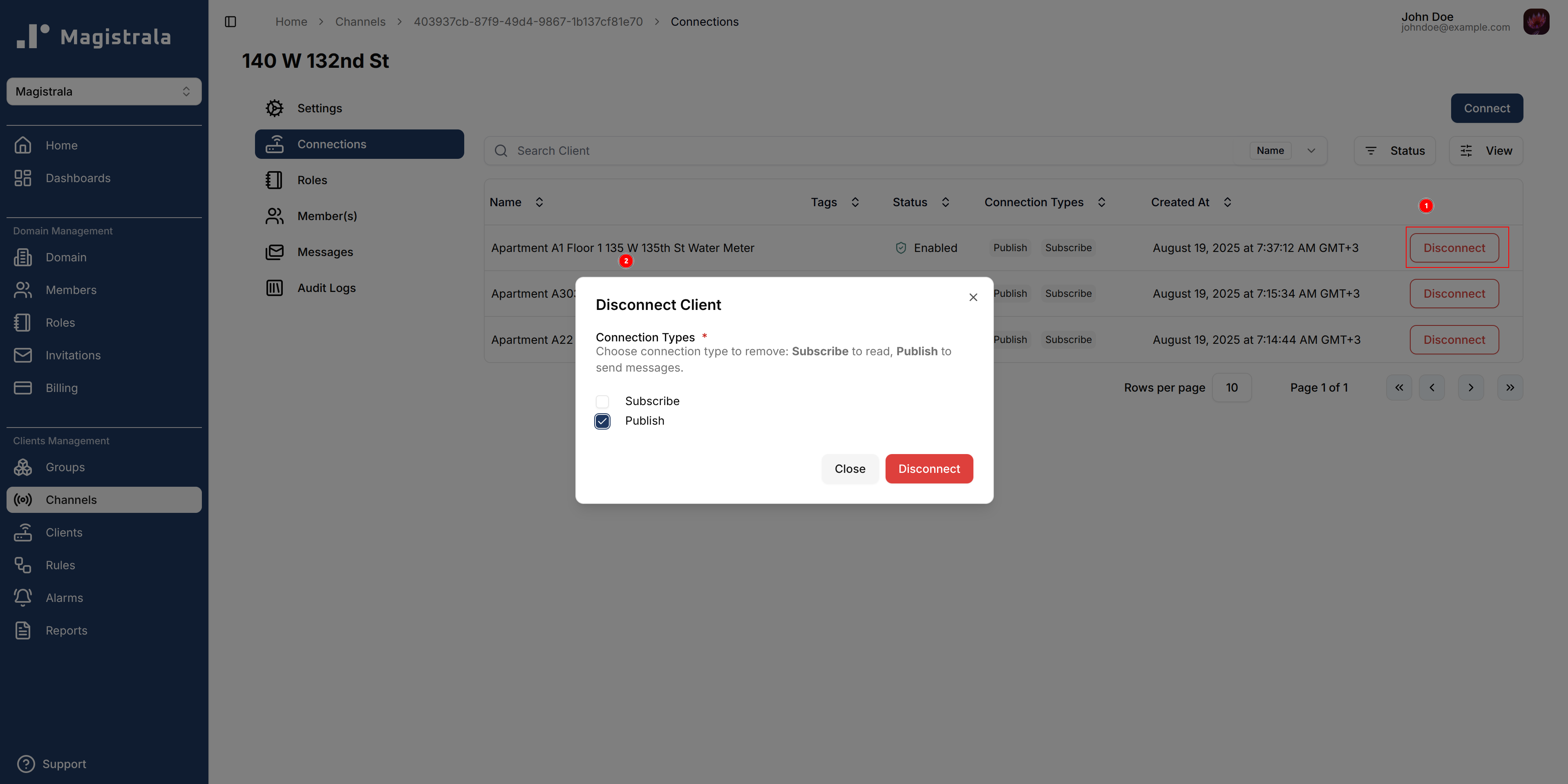 Disconnect client dialog