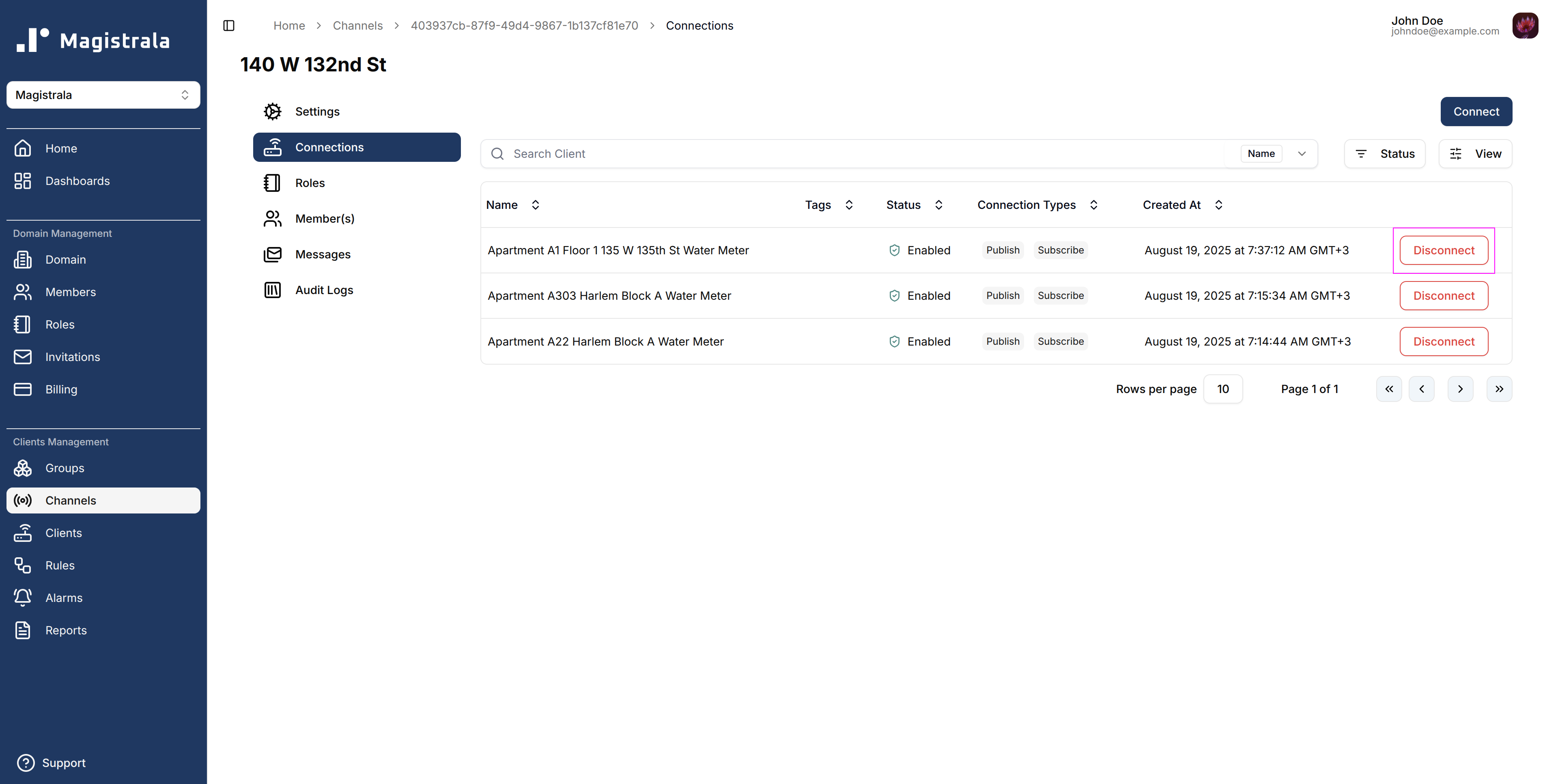 Disconnect client button