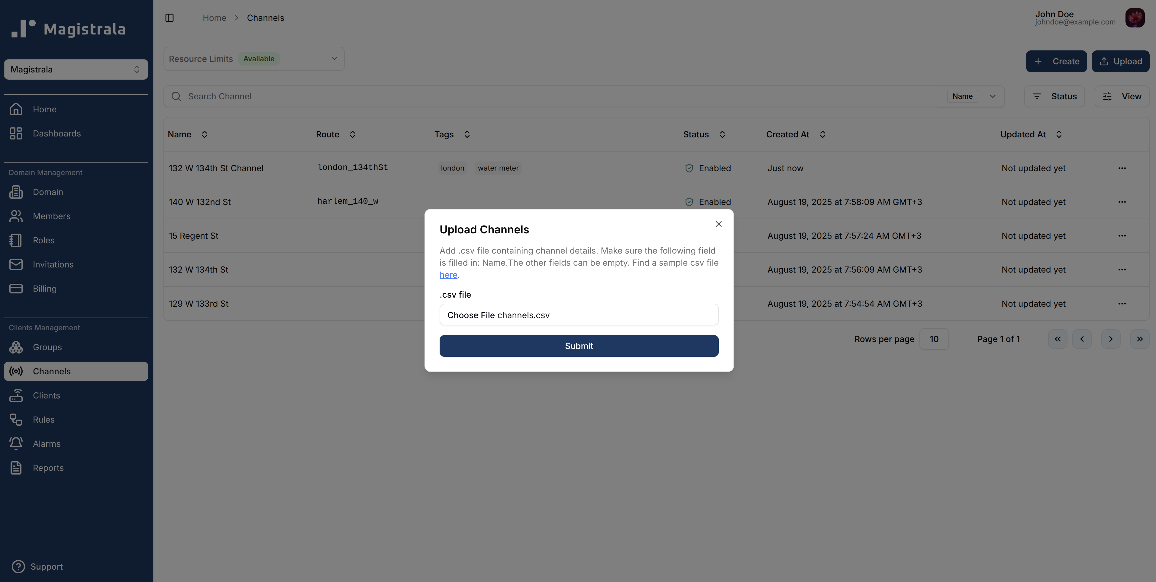 Bulk create channels