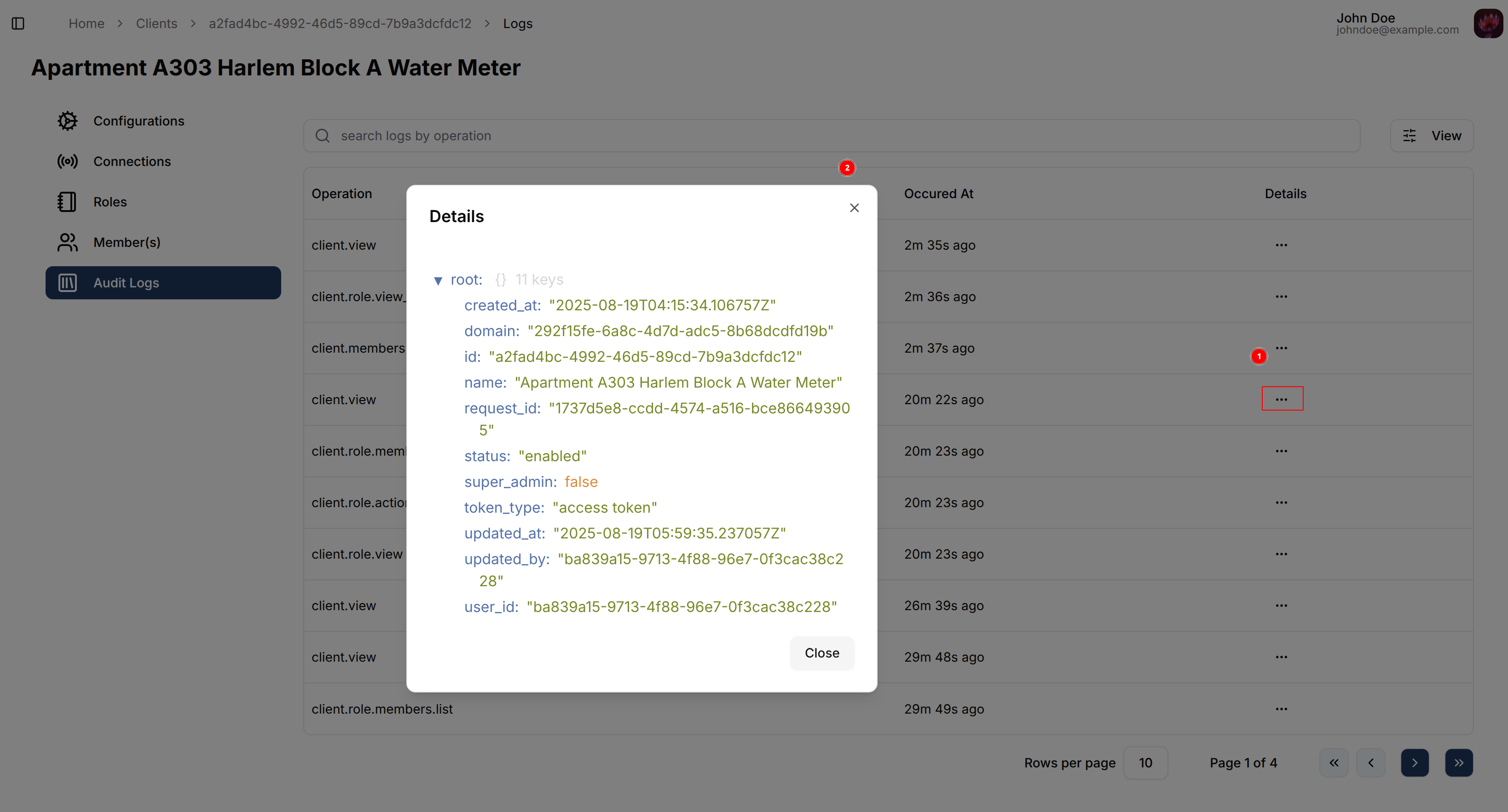 View Client Audit Log Actions