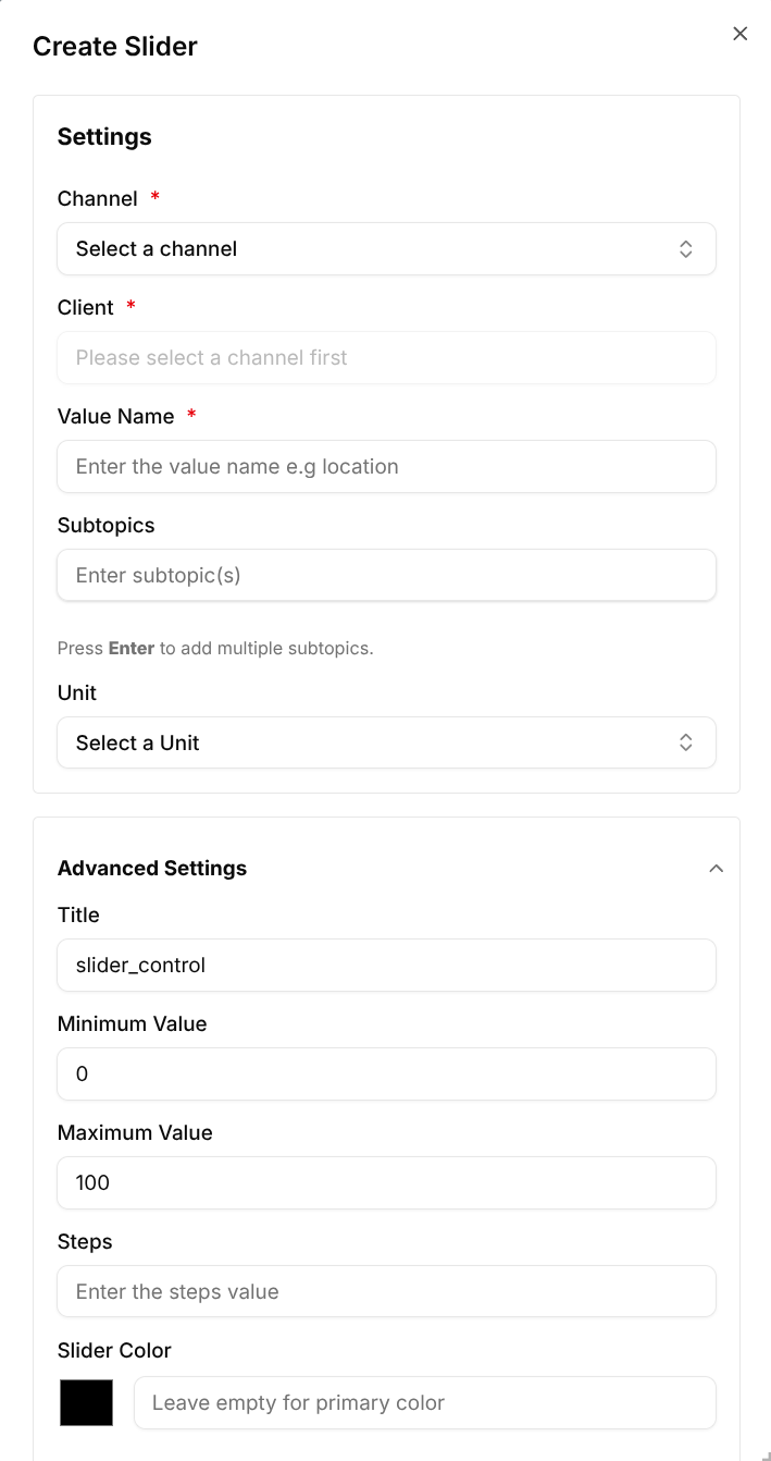 Create Slider Dialog