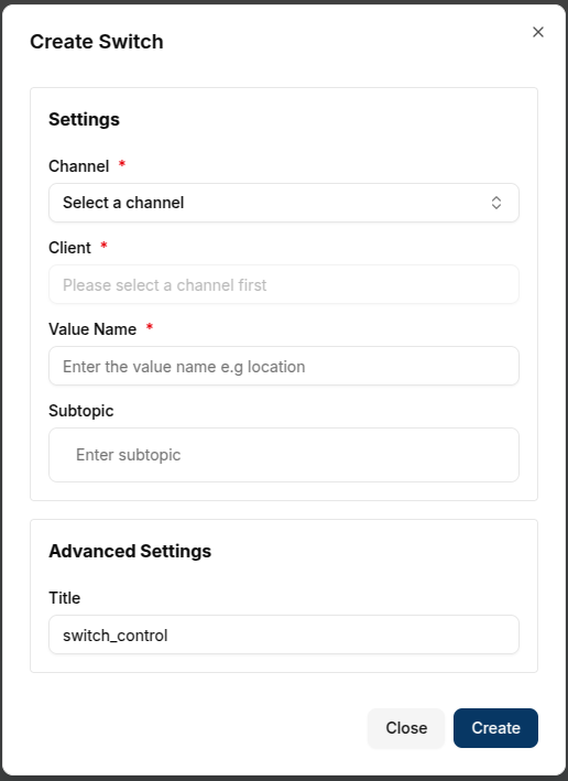 Create Switch Dialog
