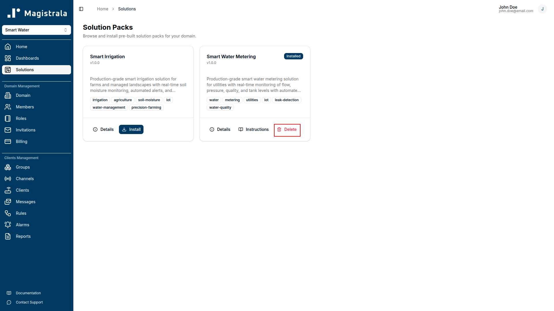 Uninstall option on an installed solution pack