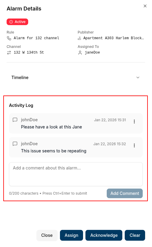 Activity log