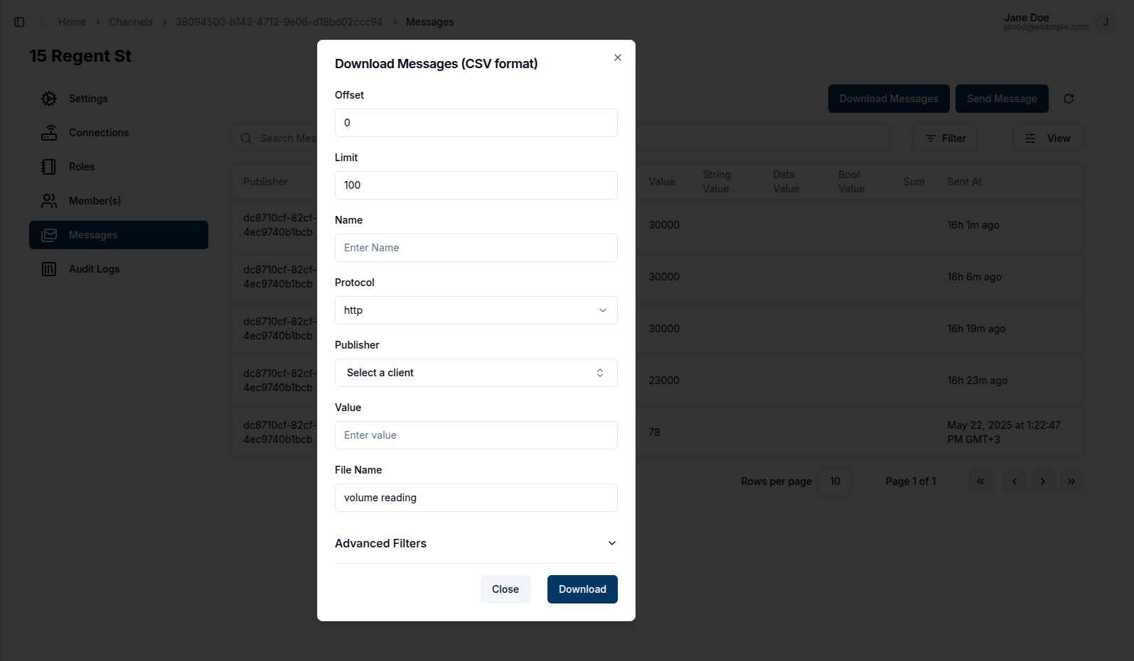 Download Messages Dialog