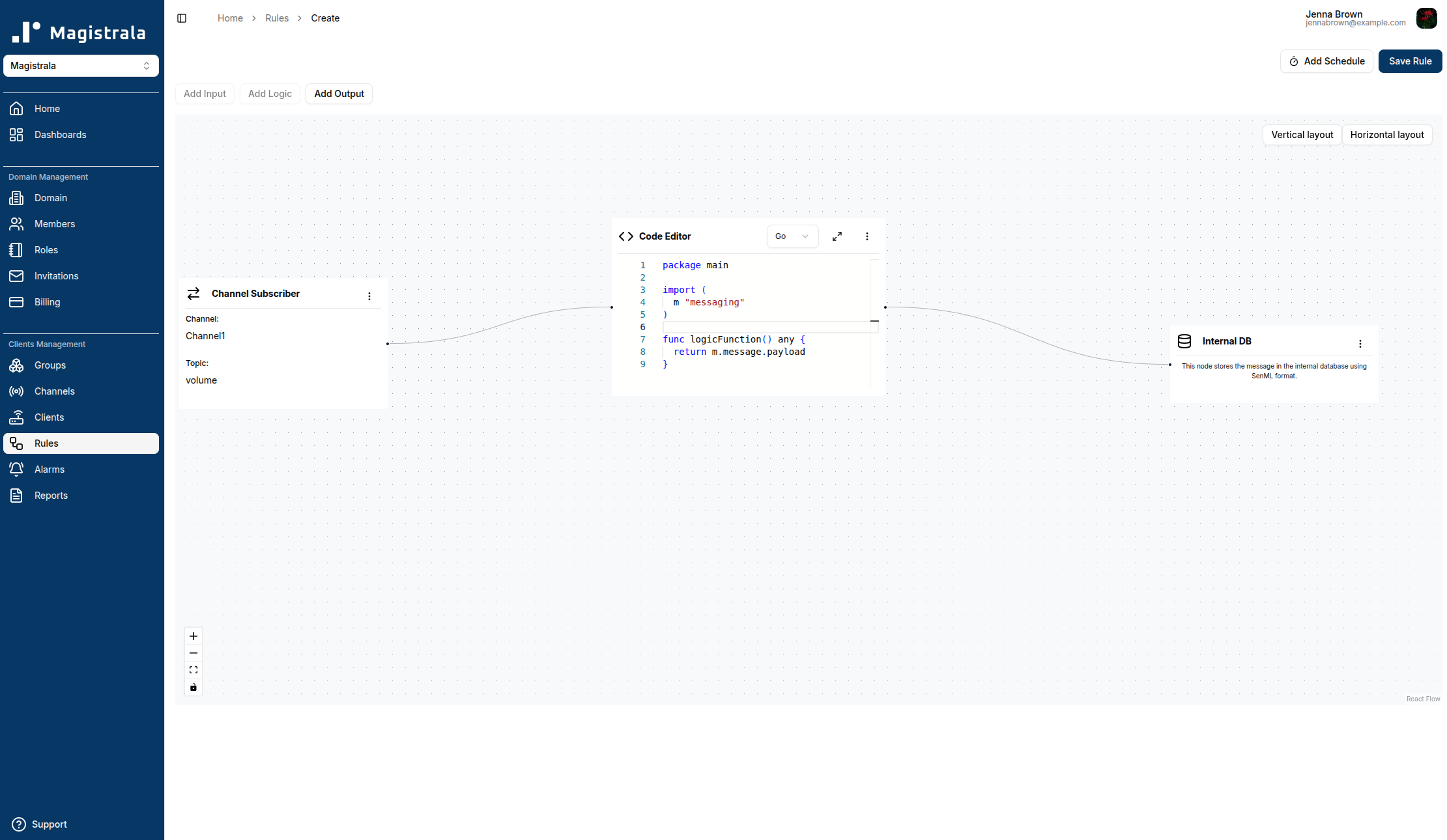 Magistrala DB rule example