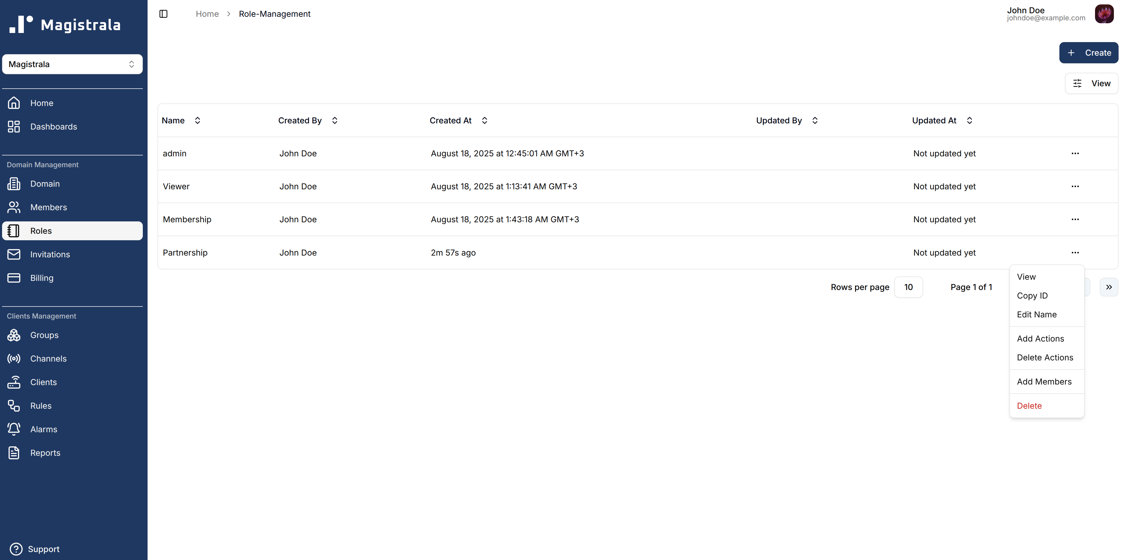 Domain Action Buttons