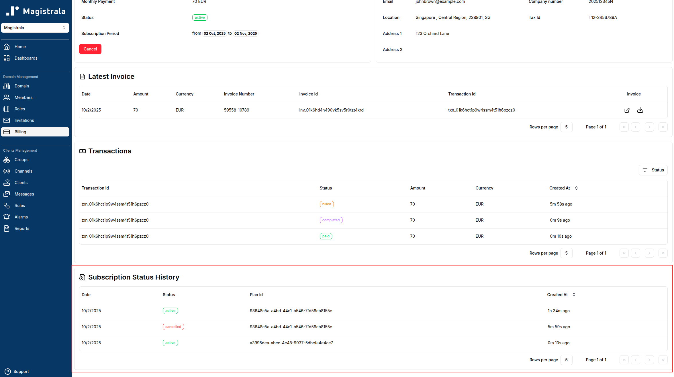 Subscription Status History