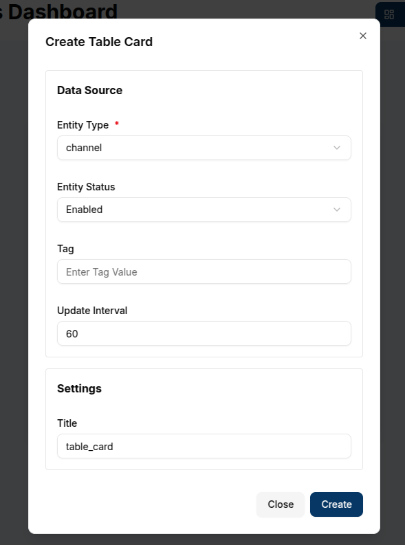 Table Card Configuration