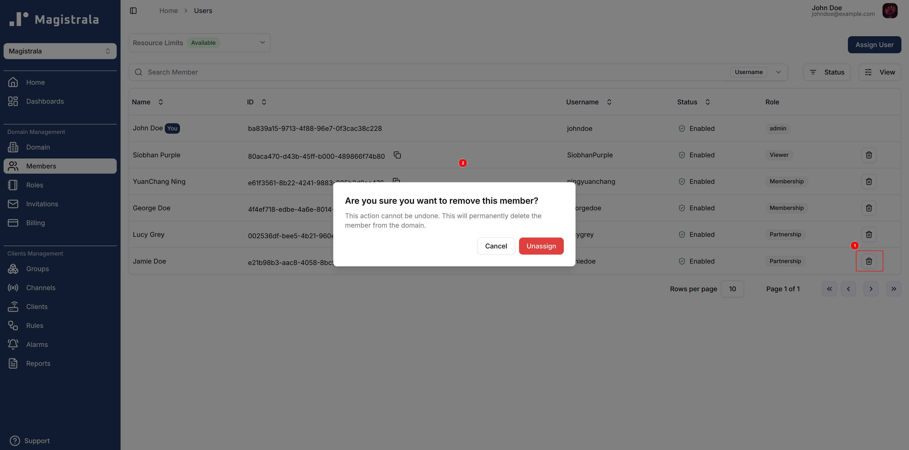 Unassign User Button