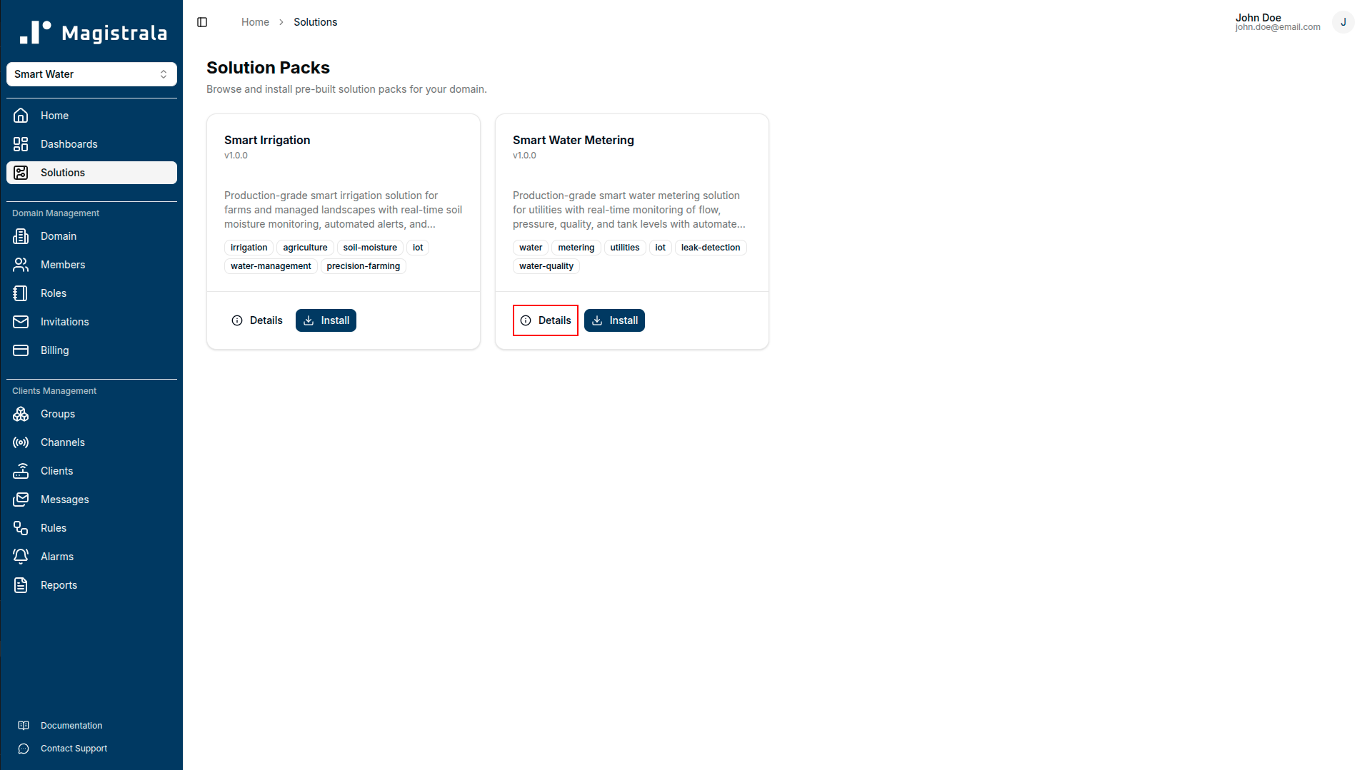 Solution pack catalogue with View Details button